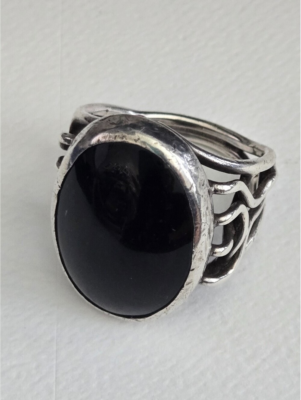 Vintage Modernist Sterling Silver Black Onyx Statement Ring 11.51g Size 9